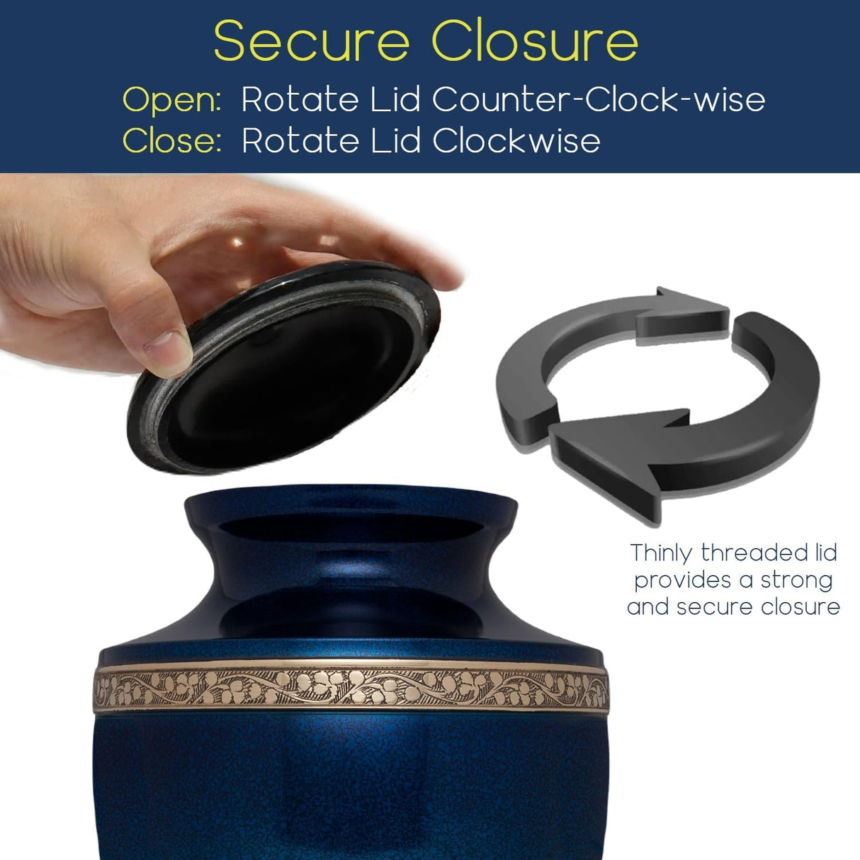 Blue Funeral Cremation Urn for Human Ashes - Hand Made in Brass - Suitable for Cemetery Burial or Niche - Large Size fits Remains of Adults up to 200 lbs - Torino Model