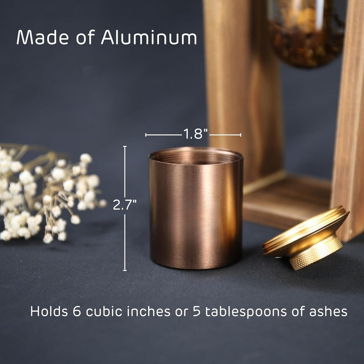 Plant Urn with Hydroponics Glass Vase, Small Urns for Human Ashes Keepsake, Memorial Keepsake Urn for Human Ashes, Mini Urns Small Urn for Ashes, Wooden Desk Decor