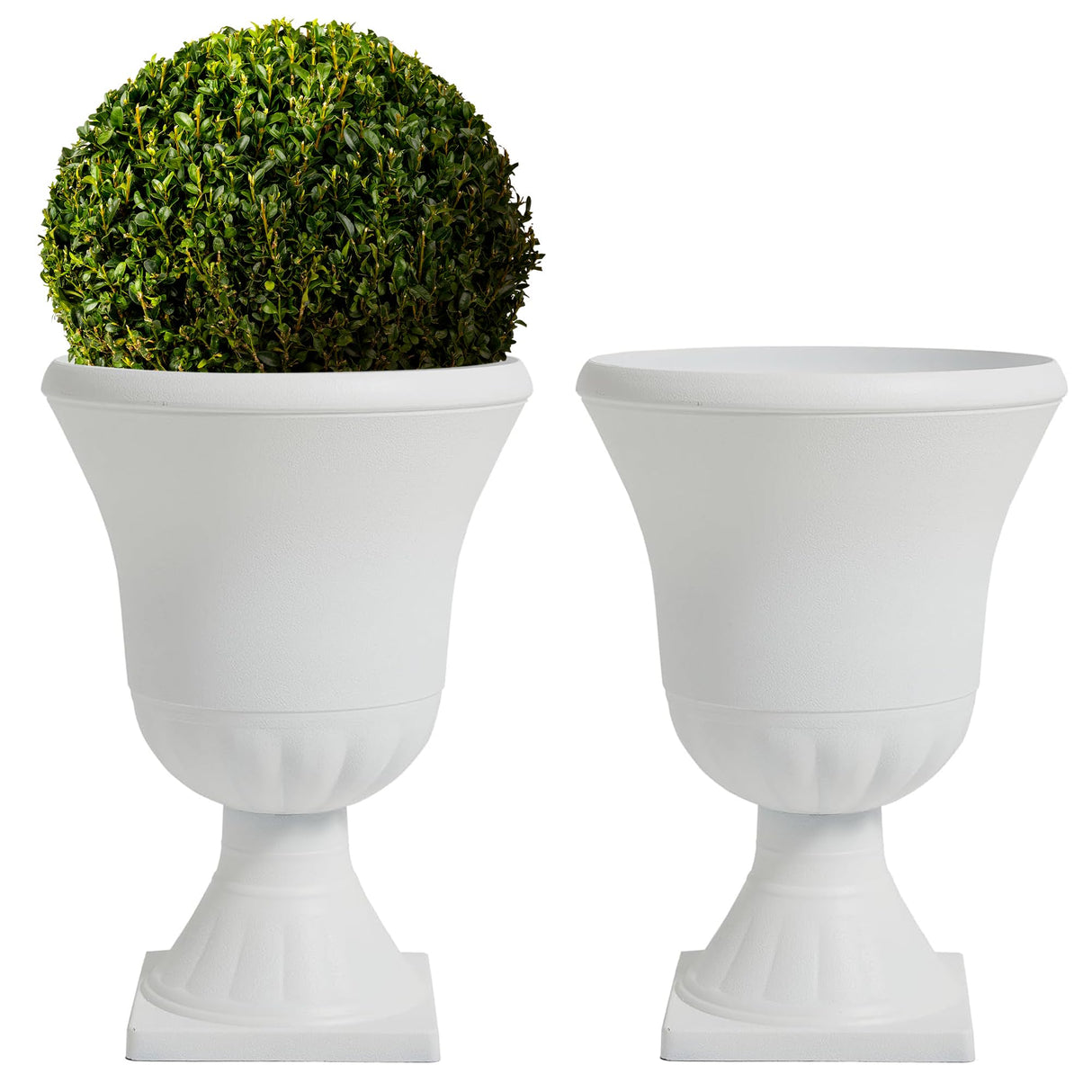 Worth Garden 2-Pack Plastic Urn Planters for Outdoor Plants, 22'' Black Tall Round Classic Resin Traditional Flower Pots - 15 in. Dia. Large Imitation Stone Decorative Pot Patio Deck Front Porch