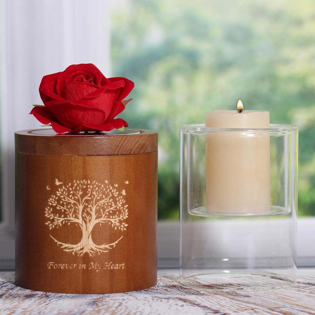 Plant Urn Wooden Tree of Life Urns with Candelabra Or Glass Planter,Small Urns for Human Ashes Keepsake,Memorial Keepsake Urn for Human Ashes,Small Cremation Earn for Adult Male Female