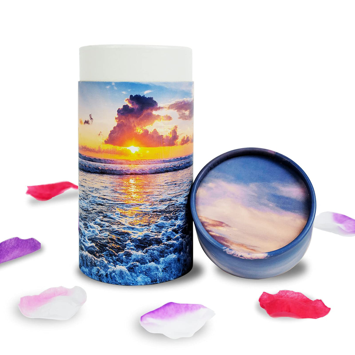 Set of 2 Biodegradable Scattering Tube Urn for Ashes, 40 lbs ECO Small Spreading Cremation Paper Urn for Human Male Female Adult Pet Dog Cat Ashes, Including Canvas Pouch(Ocean Sunset)