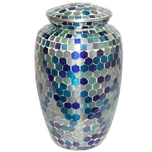 Mosaic Glass Cremation Urn - Hand Made Funeral Urn for Human Ashes - Large Adult Size Burial Urn - Hand Applied Individual Tiles Create a one of a Kind Work of Art - 200 cu in (Red)