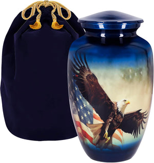 Trupoint Memorials Cremation Urns for Human Ashes, Military and Patriotic Decorative Burial Urn for Veteran Adult Men and Women, Large Blue