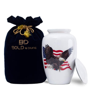 Bold & Divine American Flag Patriotic and Veteran Cremation Urns for Human Ashes Adult Male | Funeral Decorative Urn for Men, Police Dog K9, Army Firefighter