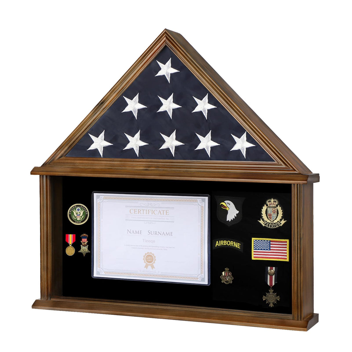 Large Military Shadow Box Solid Wood Burial Flag Display Case for American Veteran Flag Display Fit a Folded 5'x9.5' Flag Military Flag Display Case, Mahogany Finish
