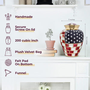 Trupoint Memorials Cremation Urns for Human Ashes, Military and Patriotic Decorative Burial Urn for Veteran Adult Large & Small Urns for Human Ashes Keepsake, Small American Flag with Velvet Heart Box