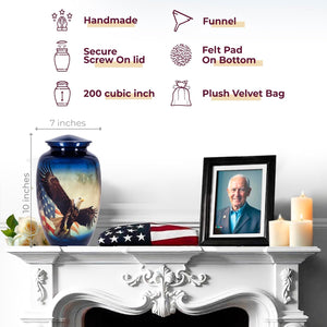 Trupoint Memorials Cremation Urns for Human Ashes, Military and Patriotic Decorative Burial Urn for Veteran Adult Men and Women, Large Blue