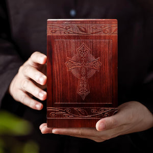 Wooden Cremation Urn for Human Ashes,Wooden Carved Cross Cremation Urns,Holds 250 Cubic Inches,Cat and Dog Pet Urns,Decorative Funeral Urn Box and Casket
