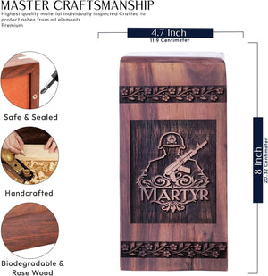 Naval Solider with Gun Wooden Cremains Box - Urns for Human Ashes Adult Large - Masculine Funeral Cremation Urns for Ashes - Adult Male - Memorial Gifts - Funeral Urns - 8 Inches