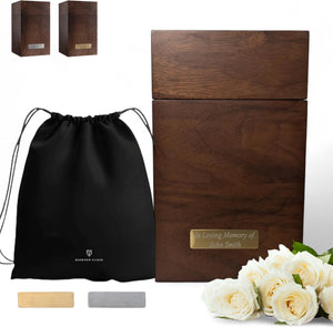 Wood Cremation Urn for Human Ashes | Large Urns Memorial Box for Adult Male | Handmade Funeral Keepsake Urn | Up to 220 lbs Cremains Capacity | Includes Bag and Engraving Plaques |