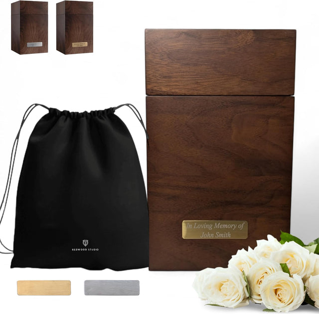 Wood Cremation Urn for Human Ashes | Large Urns Memorial Box for Adult Male | Handmade Funeral Keepsake Urn | Up to 220 lbs Cremains Capacity | Includes Bag and Engraving Plaques |