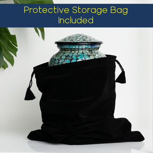 Mosaic Glass Cremation Urn - Hand Made Funeral Urn for Human Ashes - Large Adult Size Burial Urn - Hand Applied Individual Tiles Create a one of a Kind Work of Art - 200 cu in (Blue)