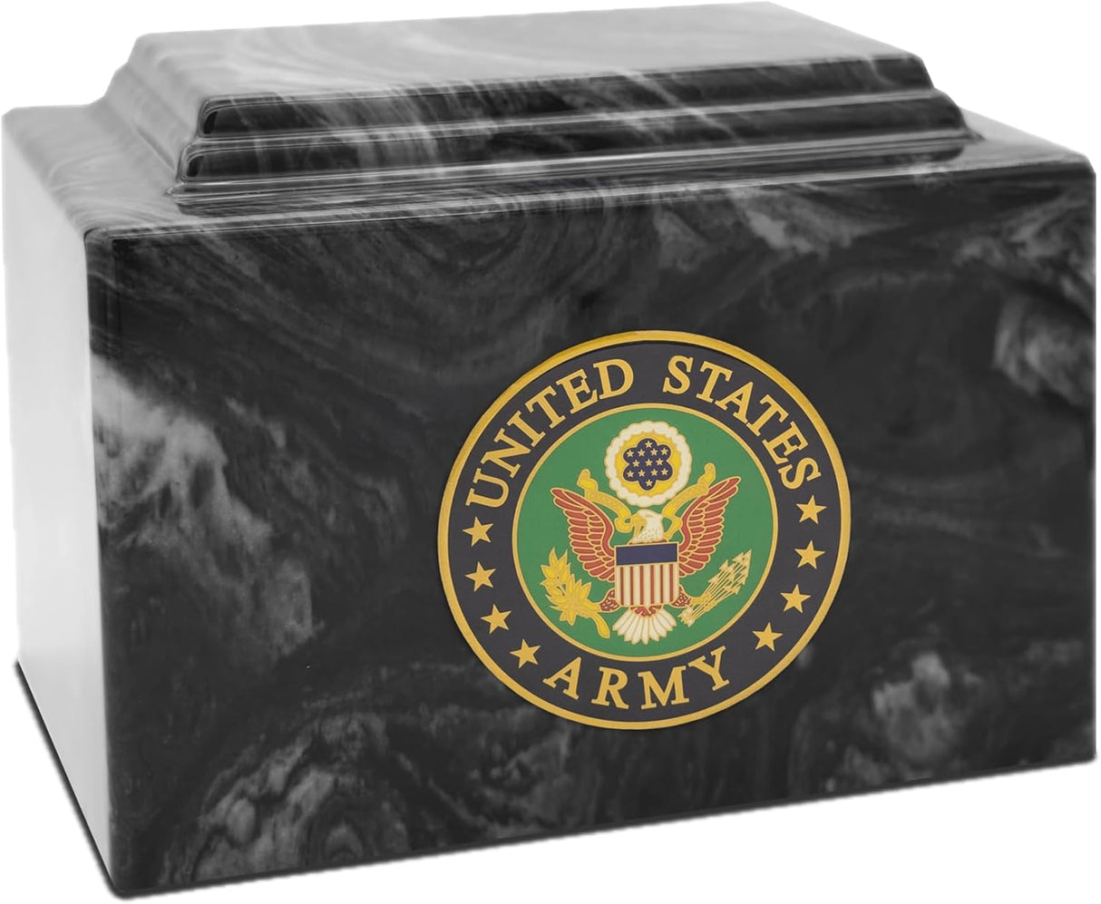 Military Marble Urn for Ashes – Military Army Design - Army Black - Extra Large - Cultured Marble Cremation Urn for Veterans – Durable, Engravable