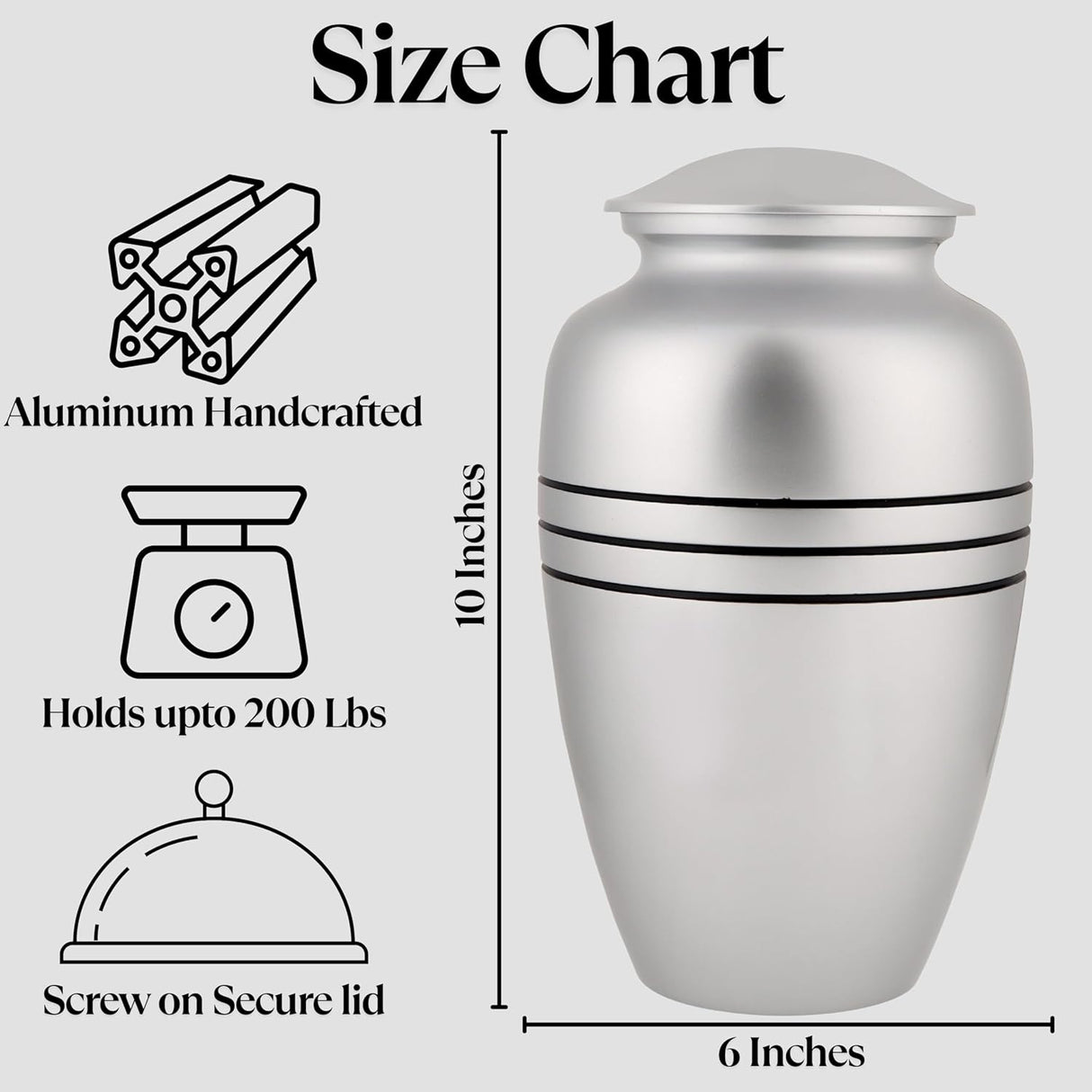 Decorative Burial Urn for Human Ashes Adult Female and Male 200+ Cubic Inches, Handcrafted Funeral Memorial Cremation Urn Affordable Urn for Human Ashes (Silver Black) ALPHA Living HOME