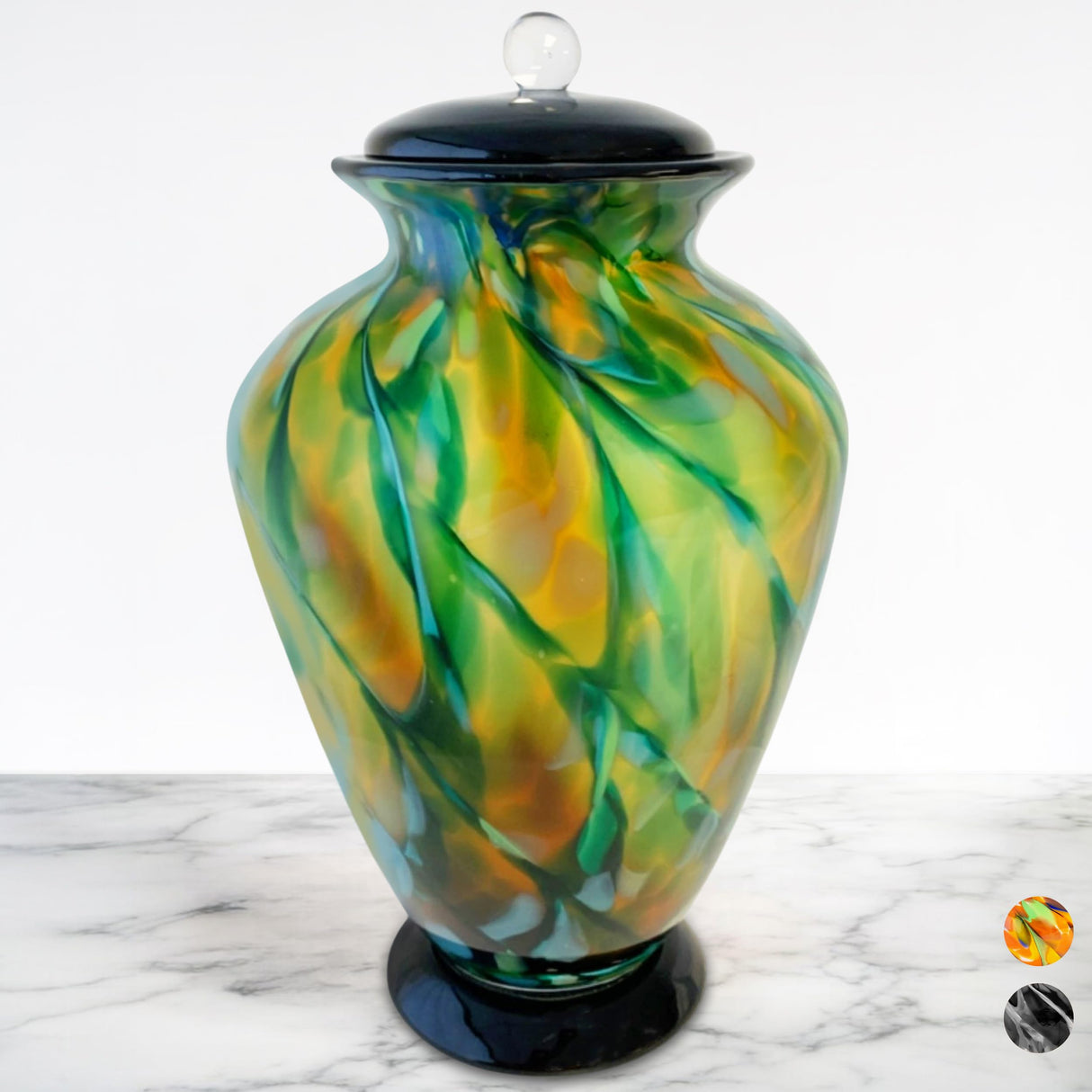 Hand Blown Glass Modern Urn for Ashes Adult Male – Large Cremation Urns for Human Ashes – Memorial Funeral Urn for Men & Women, Home Display, or Burial (Black/Silver, Adult)