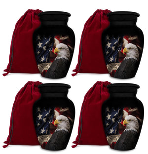Patriotic Hearts Eagle Urn for Human Ashes | American Flag Cremation Urn for Adults, Veteran, Medium Size, Handmade Funeral Urns with Velvet Bag