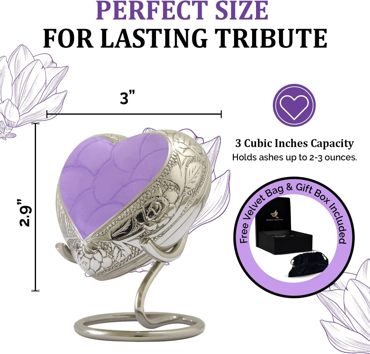 Small Urns for Human Ashes Keepsake - Memorial Keepsake Urn for Ashes for Women & Men - Heart Urn with Stand & Box - Honor Your Loved One with Mini Heart Shaped Urns (Lavender, Small)