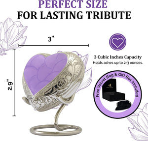 Small Urns for Human Ashes Keepsake - Memorial Keepsake Urn for Ashes for Women & Men - Heart Urn with Stand & Box - Honor Your Loved One with Mini Heart Shaped Urns (Lavender, Small)