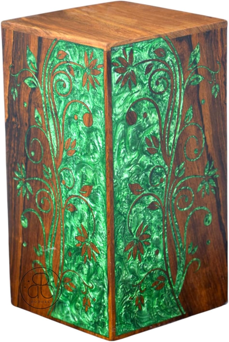 Handcrafted Rosewood Urn Box with Double Side Resin | Memorial Keepsake Box | Funeral Cremation Urn for Ashes | Custom Engraved Urn (8"x5"(110Cu/in))