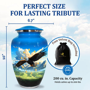 Urn for Ashes Adult Male - Patriotic Cremation Urns for Human Ashes Adult Man with Eagle & American Flag Designs - Elegant Memorial Urns for Veterans, Dad, or Husband (Denim Blue, Large)