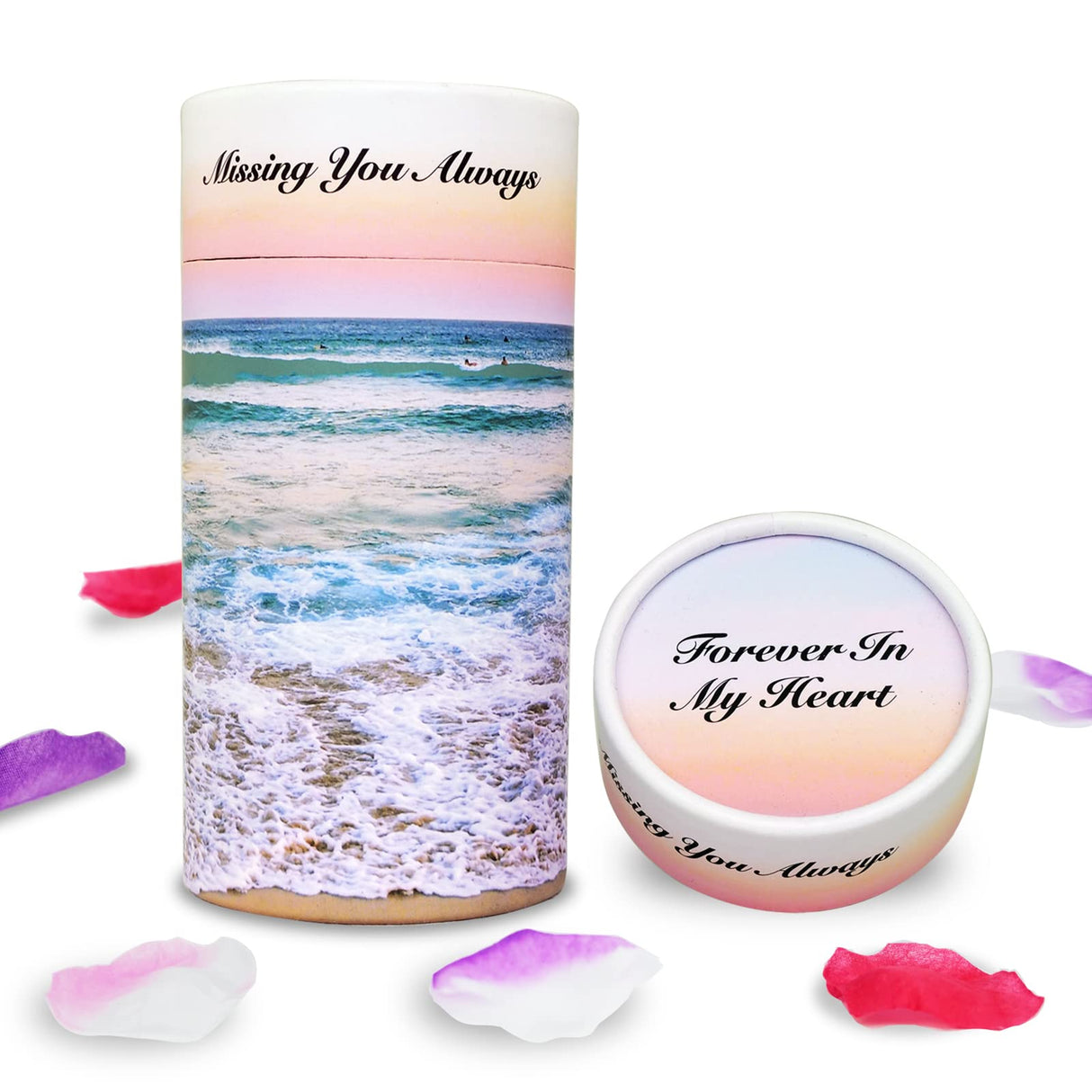 Set of 2 Biodegradable Scattering Tube Urn for Ashes, 40 lbs ECO Small Spreading Cremation Paper Urn for Human Male Female Adult Pet Dog Cat Ashes, Including Canvas Pouch(Ocean Sunset)