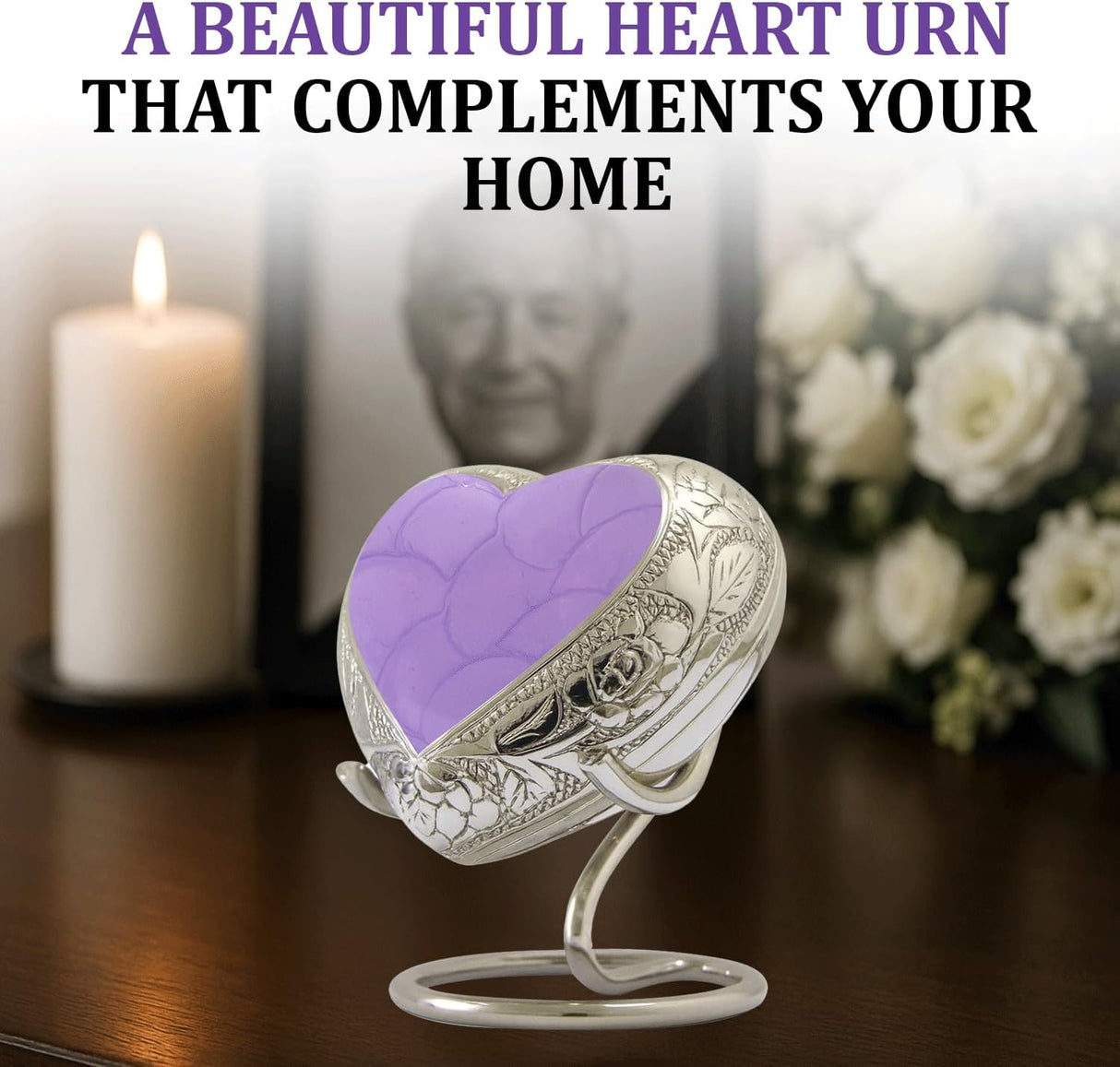Small Urns for Human Ashes Keepsake - Memorial Keepsake Urn for Ashes for Women & Men - Heart Urn with Stand & Box - Honor Your Loved One with Mini Heart Shaped Urns (Lavender, Small)