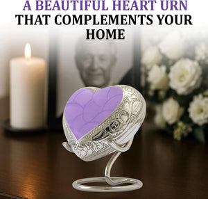 Small Urns for Human Ashes Keepsake - Memorial Keepsake Urn for Ashes for Women & Men - Heart Urn with Stand & Box - Honor Your Loved One with Mini Heart Shaped Urns (Lavender, Small)