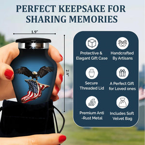 Cremation Urn for Ashes Adult Male - Hand Engraved Funeral Memorial Urns - Featuring 1 American Flag Large Urn with 4 Matching Small Urns with Bags (Black, Set of 5)