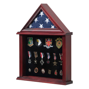 Large Military Shadow Box Solid Wood Burial Flag Display Case for American Veteran Flag Display Fit a Folded 5'x9.5' Flag Military Flag Display Case, Mahogany Finish