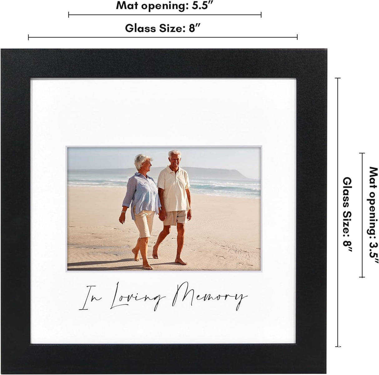 Americanflat Memorial Picture Frame with Shatter-Resistant Glass - Use as 4x6 Picture Frame with 3 Interchangeable Mats or Display 8x8 Photos without Mat - Signature Collection - Funeral Gifts - Black