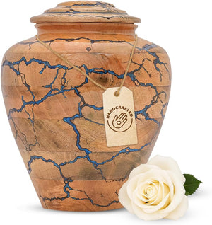 Wooden Cremation Urn for Human Ashes – Blue Epoxy Resin Adult Urn Jar, Decorative Memorial Urn for Men or Women – Funeral Burial Urn, (Medium 100 Cu/in)