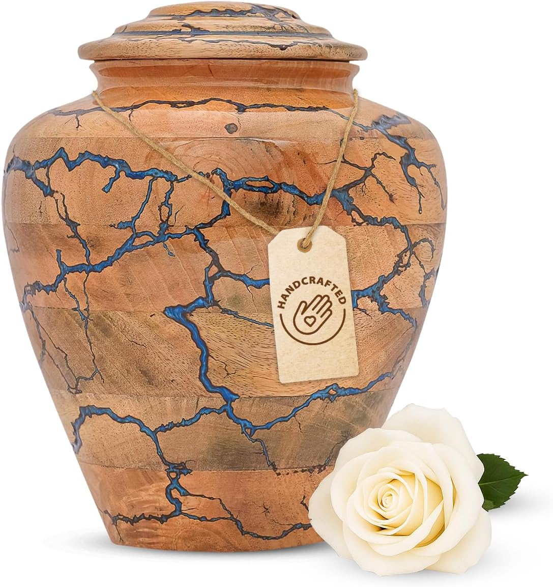 Wooden Cremation Urn for Human Ashes – Blue Epoxy Resin Adult Urn Jar, Decorative Memorial Urn for Men or Women – Funeral Burial Urn, (Medium 100 Cu/in)