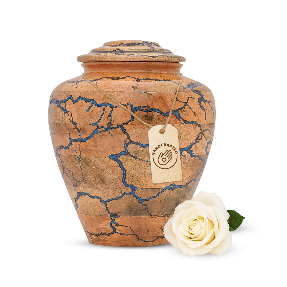 Wooden Cremation Urn for Human Ashes – Blue Epoxy Resin Adult Urn Jar, Decorative Memorial Urn for Men or Women – Funeral Burial Urn, (Medium 100 Cu/in)