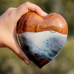 Ocean-Inspired Epoxy Resin Wooden Heart Urn Keepsake Urn for Human & Pet Ashes, Brown, Heart Pattern, 4x4x2 Inches, 6 Cubic Inches, Handcrafted Rosewood & Resin