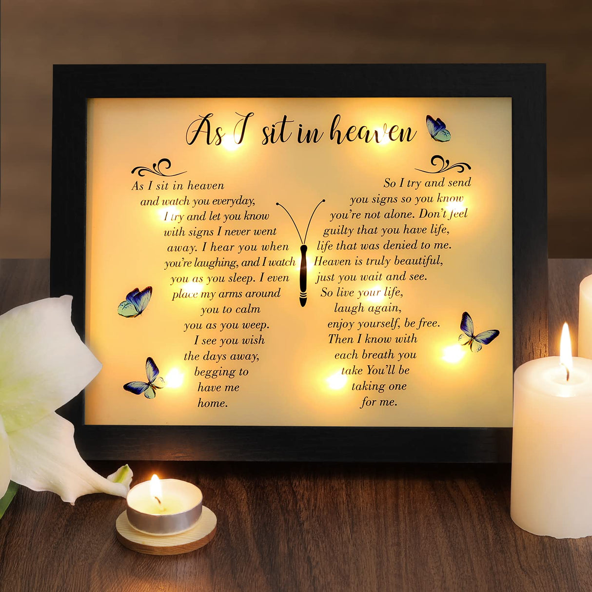 LED Shadow Box 4x6 - Memorial Picture Frame for Loss of Mother, Father, Loved One - Bereavement Gift