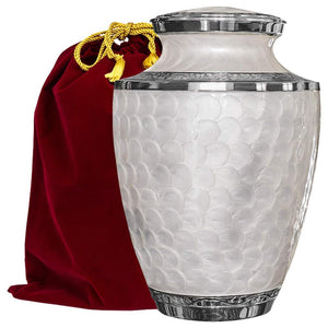 Trupoint Memorials Cremation Urn for Ashes for Women Female, Urns for Human Ashes Male, Engraved Mother of Pearl Funeral Urn for Adult Man, Silver Lining Large White