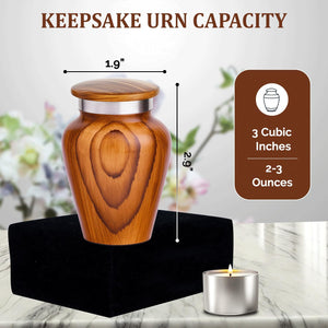 Metallic Wooden Print Small Urns for Human Ashes Keepsake - Mini Urn for Ashes Adult Male & Female - Keepsake Urns Set - Honor Your Loved One with Funeral Memorial Urn (Wooden, Set of 4)
