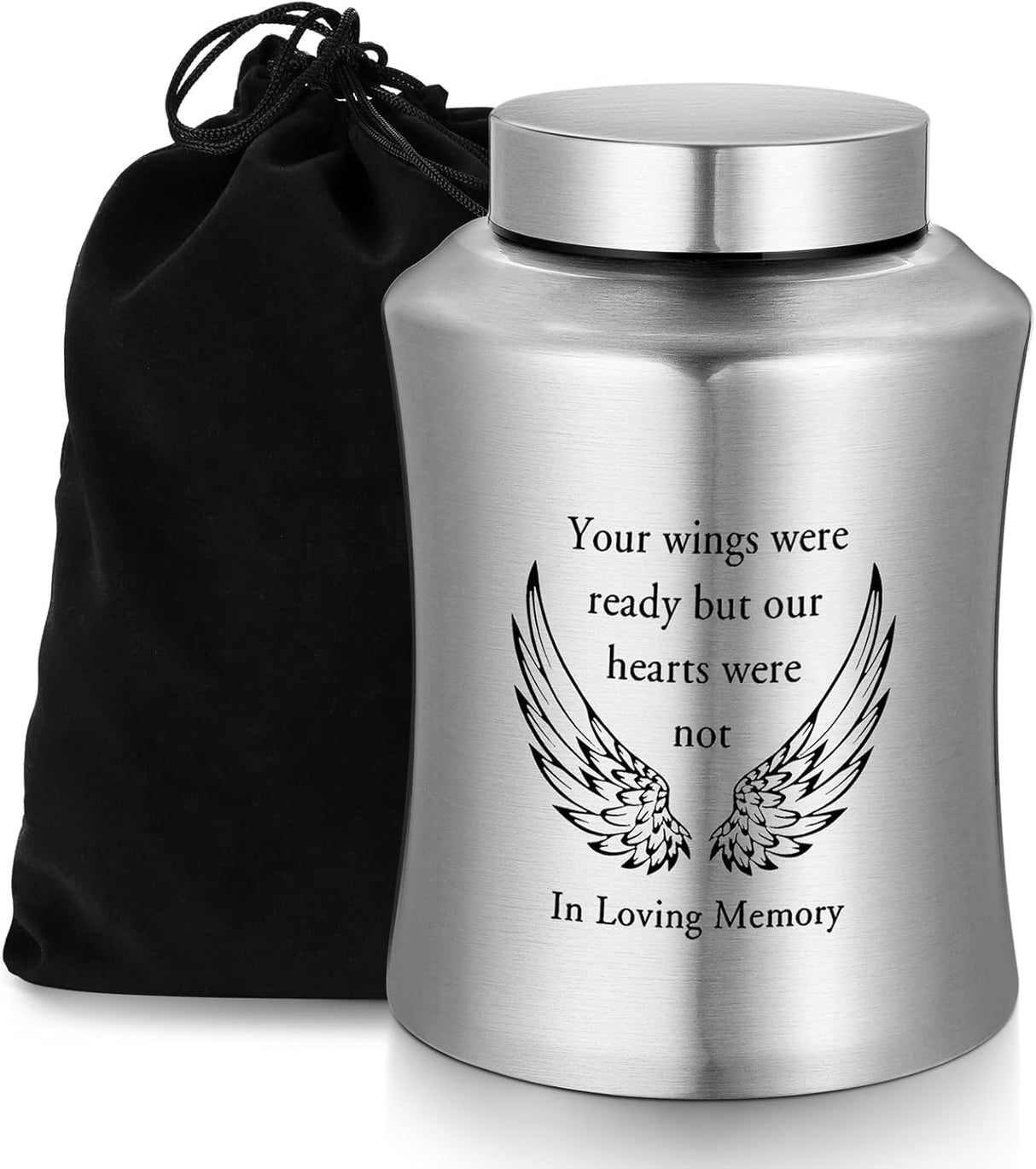 XIUDA Cremation Urns for Human Ashes Adult Male and Female, Memorial Decorative Burial Urn, Stainless Steel Angel Wings Keepsake Urn Human Ashes Up to 220 lbs