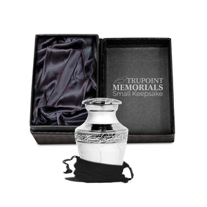 Trupoint Memorials Cremation Urn for Ashes for Women Female, Urns for Human Ashes Male, Engraved Mother of Pearl Funeral Urn for Adult Man, Silver Lining Large White