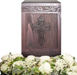 Wooden Carved Cross Cremation Urn for Human Ashes – Memorial Box for Adults, Children, and Pets (Holds 222 Cubic Inches)