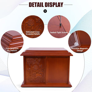 Double Urn for 2 Adults - Wooden Cremation Urn for Human Ashes Male Female Companion Urns for Ashes Women Men Carved 400 Lbs Large Deer Urns with 4 x 6 Picture Frame