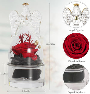 Crystal Small urn with a Glass Angel Statue and an Eternal Rose,Mini urns for Human Ashes Keepsake,for dad mom Memorial Cremation Sharing Small Urn Decoration Beautiful Little urn