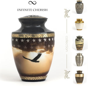 Patriotic Cremation Urn for Human Ashes Adult Male, Navy Blue Funeral American Veteran Cremation Vessel for Men, Designed and Handcrafted in Brass with Care, Military Burial Decorative Ewer