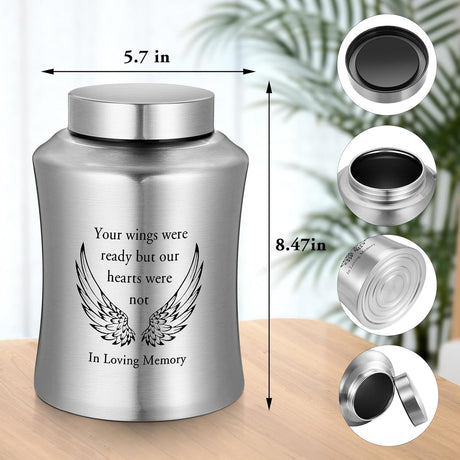 XIUDA Cremation Urns for Human Ashes Adult Male and Female, Memorial Decorative Burial Urn, Stainless Steel Angel Wings Keepsake Urn Human Ashes Up to 220 lbs