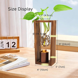Plant Urn with Hydroponics Glass Vase, Small Urns for Human Ashes Keepsake, Memorial Keepsake Urn for Human Ashes, Mini Urns Small Urn for Ashes, Wooden Desk Decor