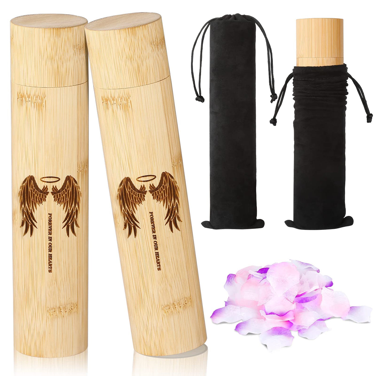 Bamboo Scattering Urns for Human Ashes,Eco Friendly Biodegradable Urn for Human Ashes,9''x2'' Small Scattering Tubes for Human Adult Ashes (Set of 4,Angel Wings Pattern)