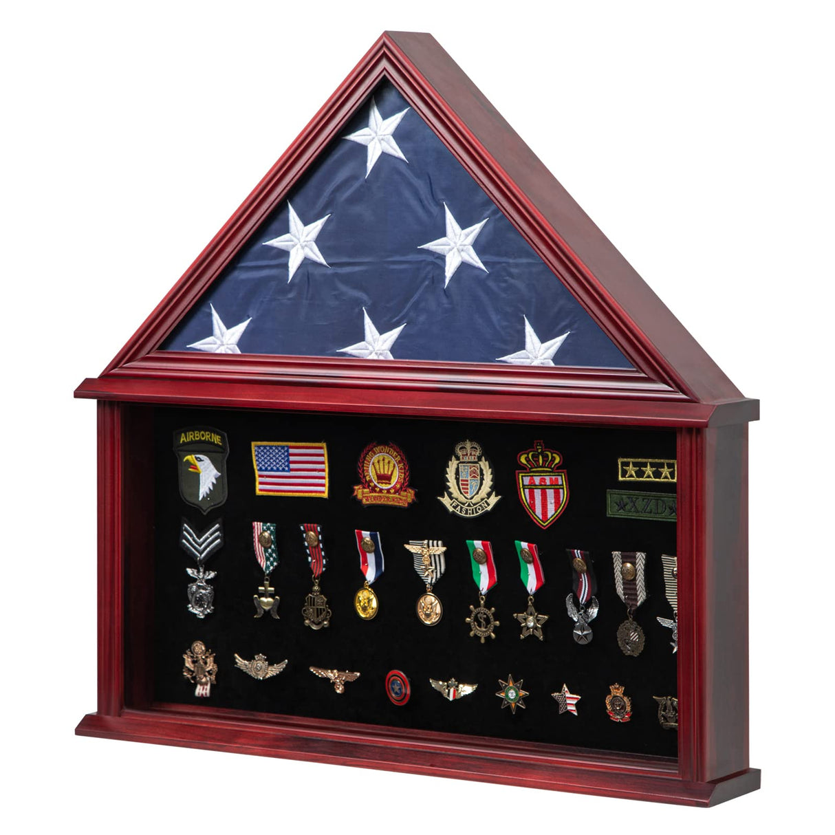 Large Military Shadow Box Solid Wood Burial Flag Display Case for American Veteran Flag Display Fit a Folded 5'x9.5' Flag Military Flag Display Case, Mahogany Finish