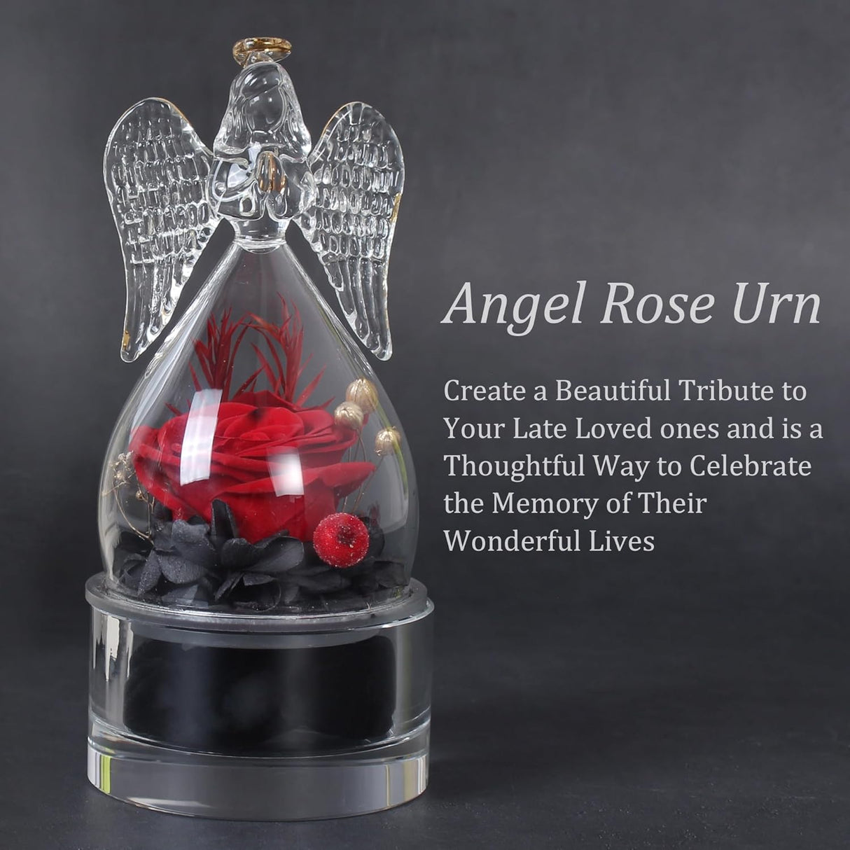 Crystal Small urn with a Glass Angel Statue and an Eternal Rose,Mini urns for Human Ashes Keepsake,for dad mom Memorial Cremation Sharing Small Urn Decoration Beautiful Little urn