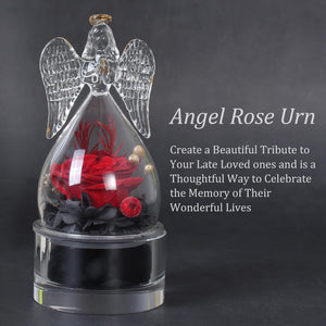 Crystal Small urn with a Glass Angel Statue and an Eternal Rose,Mini urns for Human Ashes Keepsake,for dad mom Memorial Cremation Sharing Small Urn Decoration Beautiful Little urn
