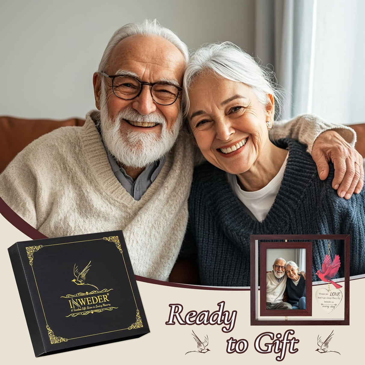 Sympathy Gifts for Loss of Loved One: Double 4x6 Photos, Cardinal Memorial Picture Frame for Mother, Remembrance Gift in Loving Memory with Touching Text